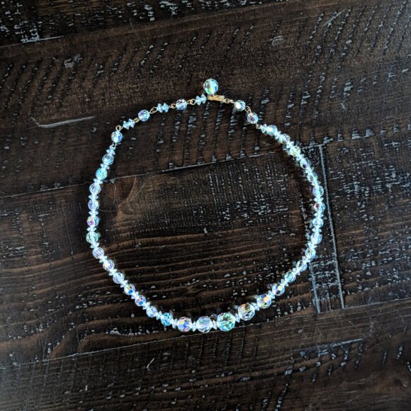 Vintage Aurora Borealis Beaded Choker Necklace Retro Dainty Feminine Crystal - Picture 2 of 8